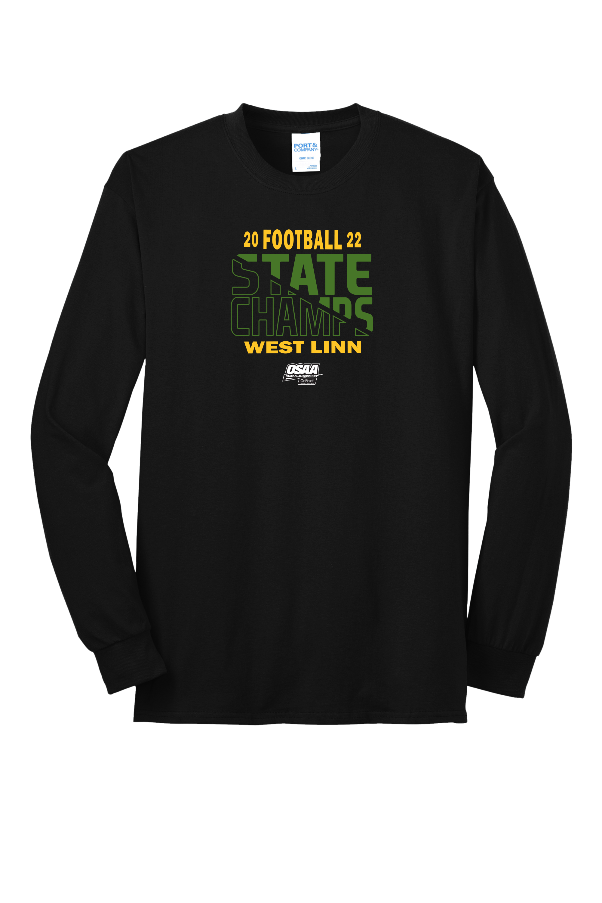 West Linn 2022 OSAA State Football Champions Long Sleeve T-shirt - Black